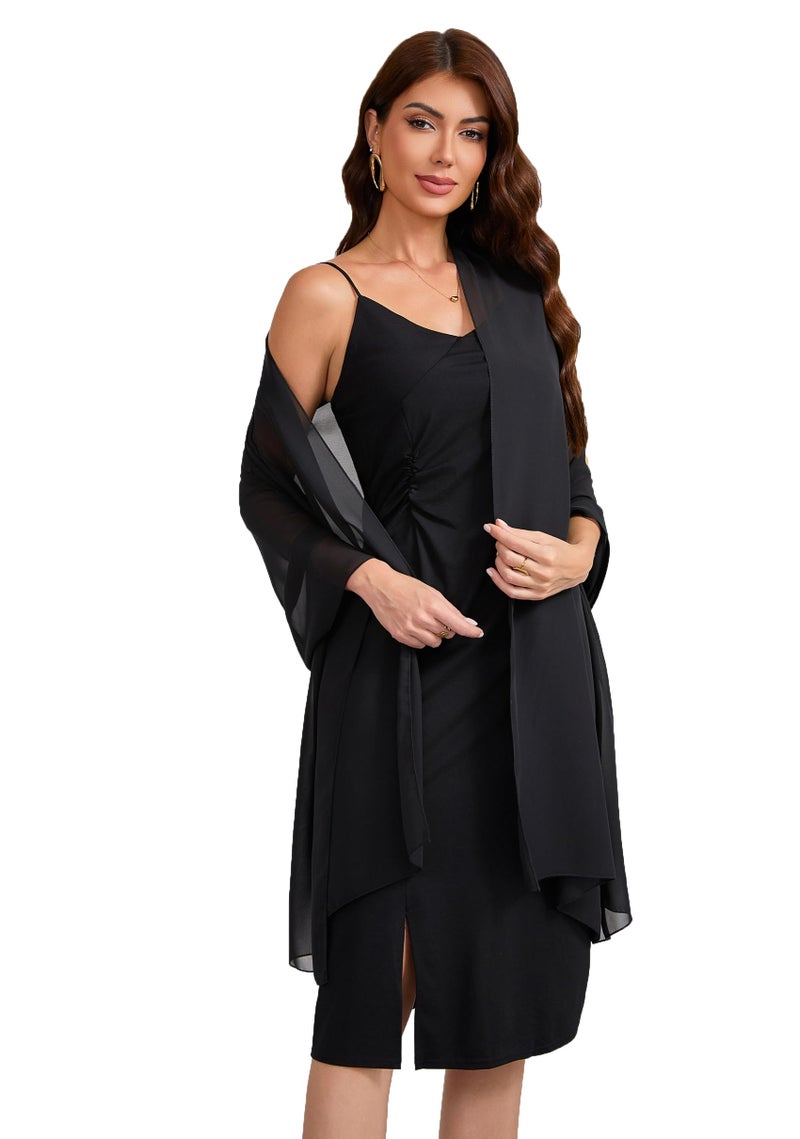 Baoqiya Women's Shawls and Wraps for Evening Dress Chiffon Shawl Soft Elegant Silky Pashmina Wedding Bridal Scarf(Black, 79"Ã—19") - Image 4